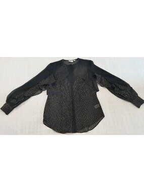 Bisou Bisou Michele Bohbot Blouse Women Sz S Black Gold Accent Long Sleeve Sheer